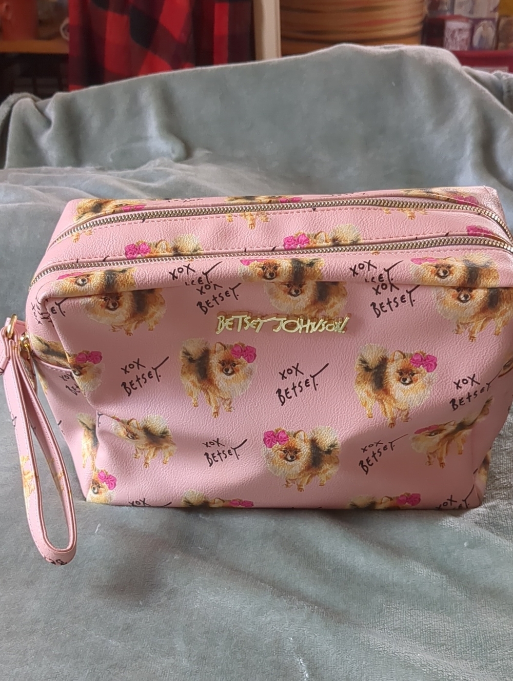 Betsey Johnson Pink Pomeranian Wristlet Cosmetic Case